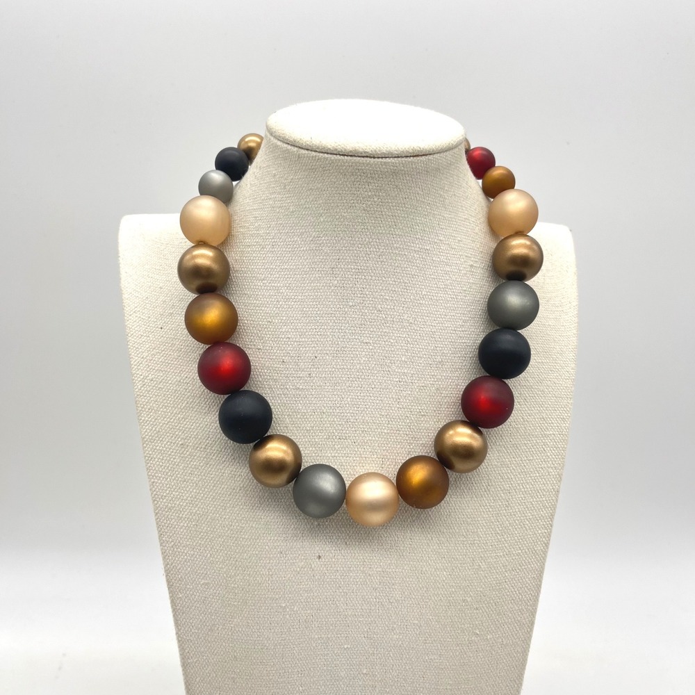 Avon PMA Matte Chunky Bead Statement Necklace Gold Bronze Red Black